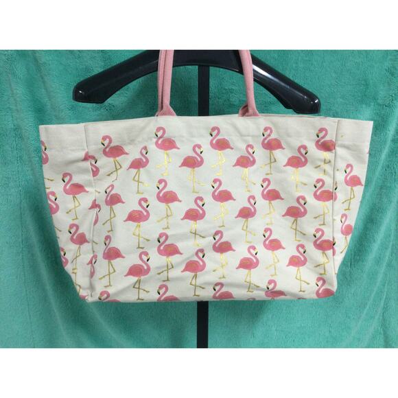 Twos Company Flamingo Cotton Canvas Tote Bag - Picture 1 of 3